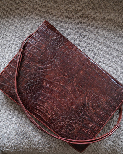 1970s Crocodile-Embossed Leather Bag