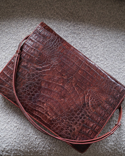 1970s Crocodile-Embossed Leather Bag