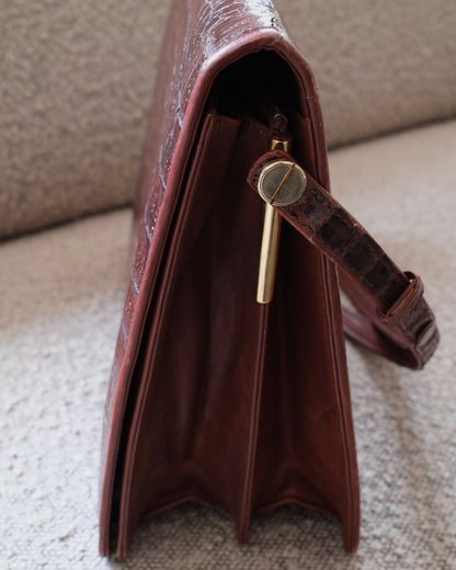 1970s Crocodile-Embossed Leather Bag