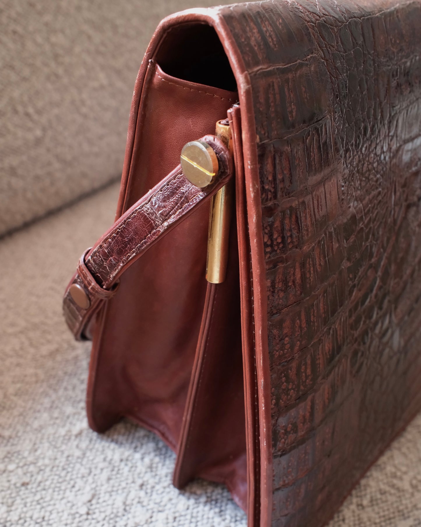1970s Crocodile-Embossed Leather Bag